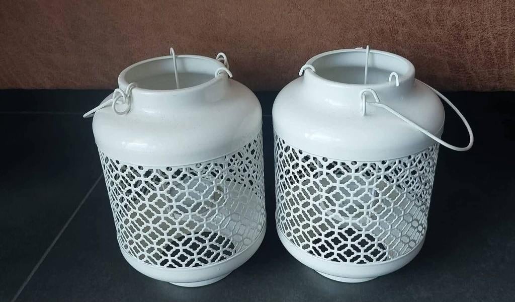 Koppel lantaarns, Gebruikt, Ophalen of Verzenden, Metaal, Crème