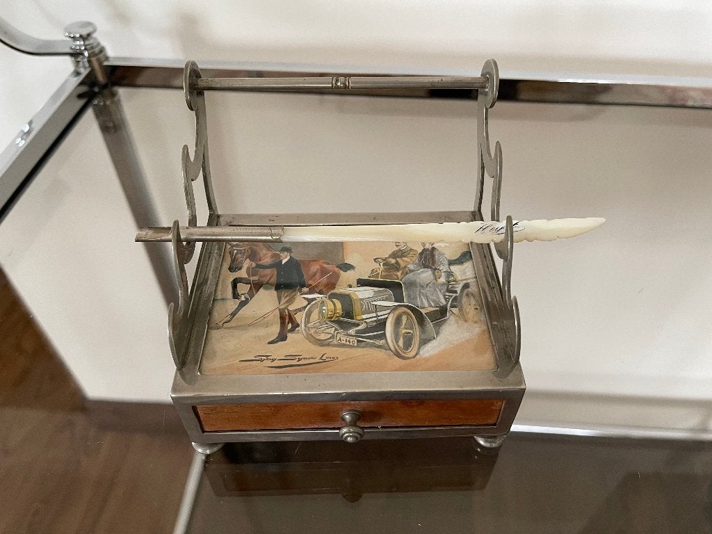 Prachtige antieke pennenhouder met postzegellade, Ophalen of Verzenden