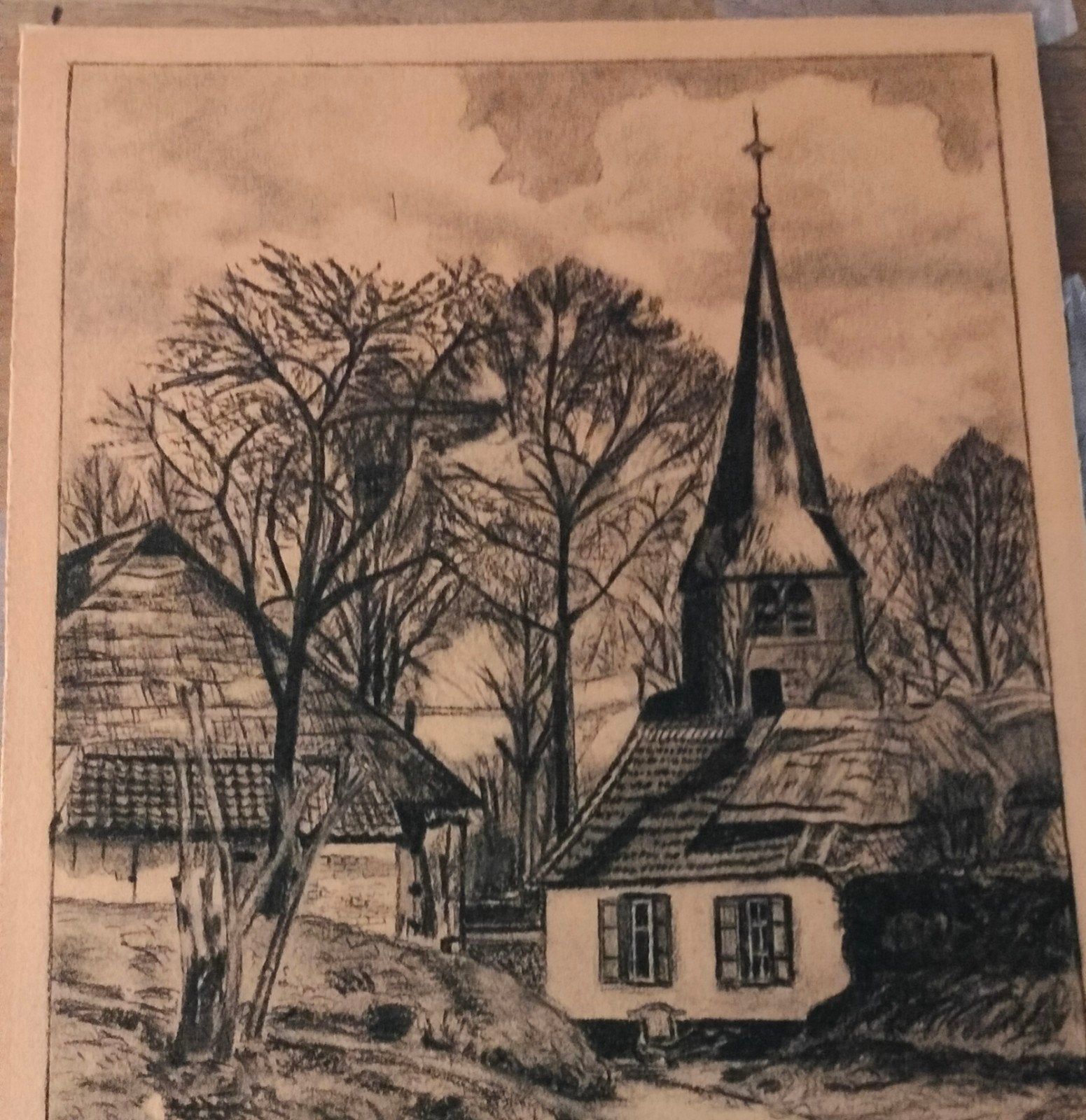 houtskool tekening, Antiquités & Art, Art | Eaux-fortes & Gravures, Enlèvement, Signé