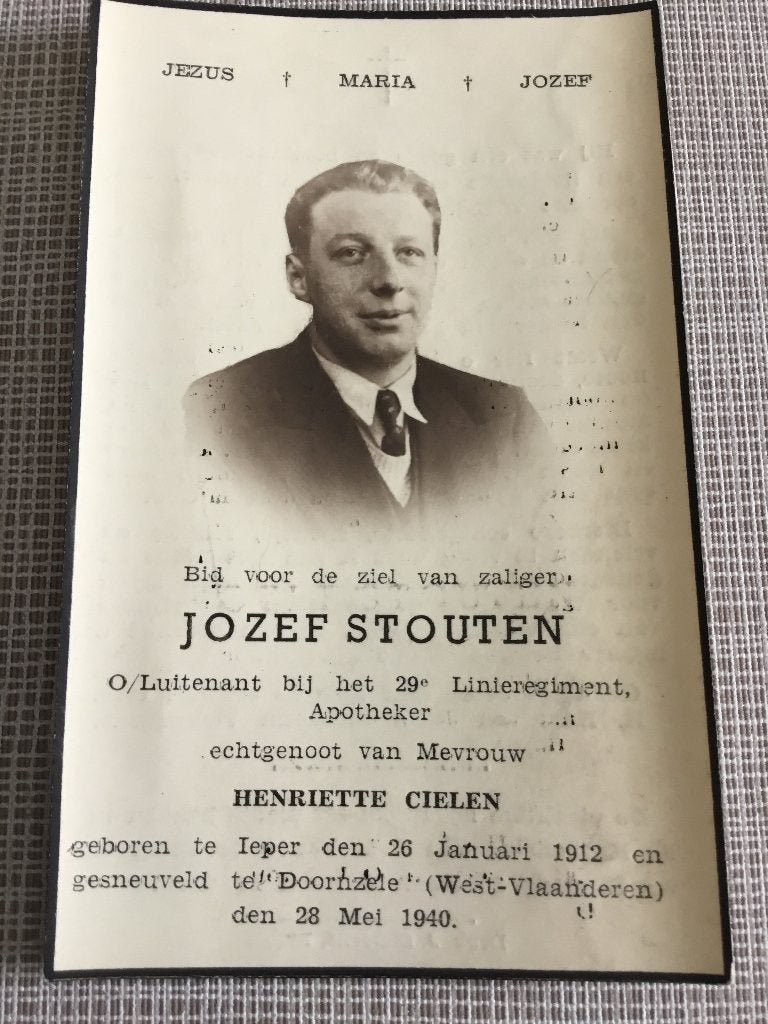 Soldat J. Stouten Ypres tué à Doornzele en mai 1940 WOII, Collections, Images pieuses & Faire-part, Image pieuse, Envoi