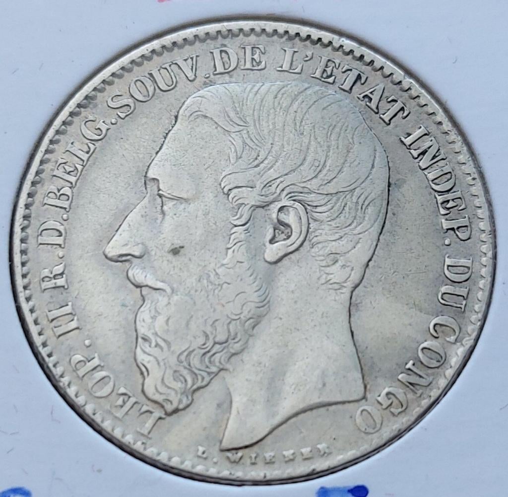 2 Francs 1894 (Belgisch Congo) Leopold II / Zeldzaam !, Enlèvement ou Envoi, Monnaie en vrac, Argent
