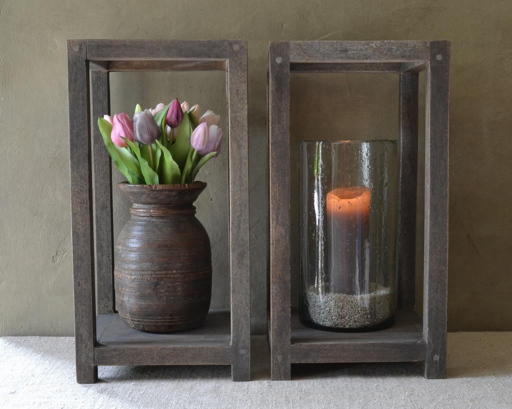 Open houten lantaarn Luksa Home Collection - 2 formaten, Ophalen of Verzenden, Nieuw, Hout, Landelijk