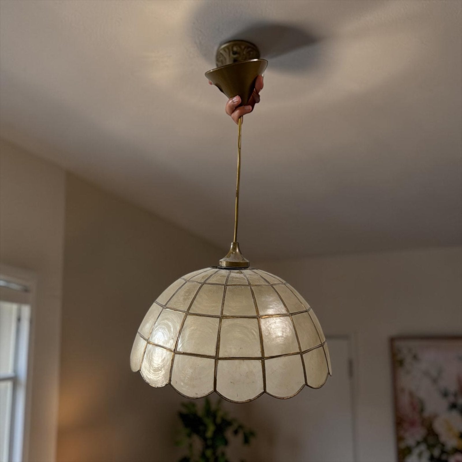 Vintage capiz shell hanglamp / luster, Verzenden
