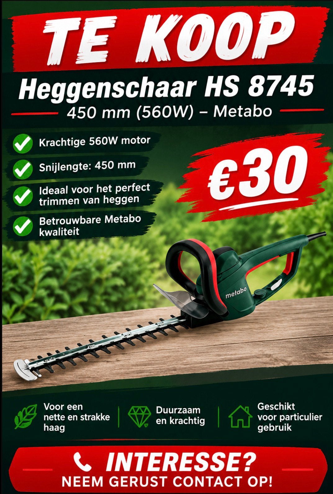 Metabo heggenschaar, Tuin en Terras, Ophalen, Zo goed als nieuw