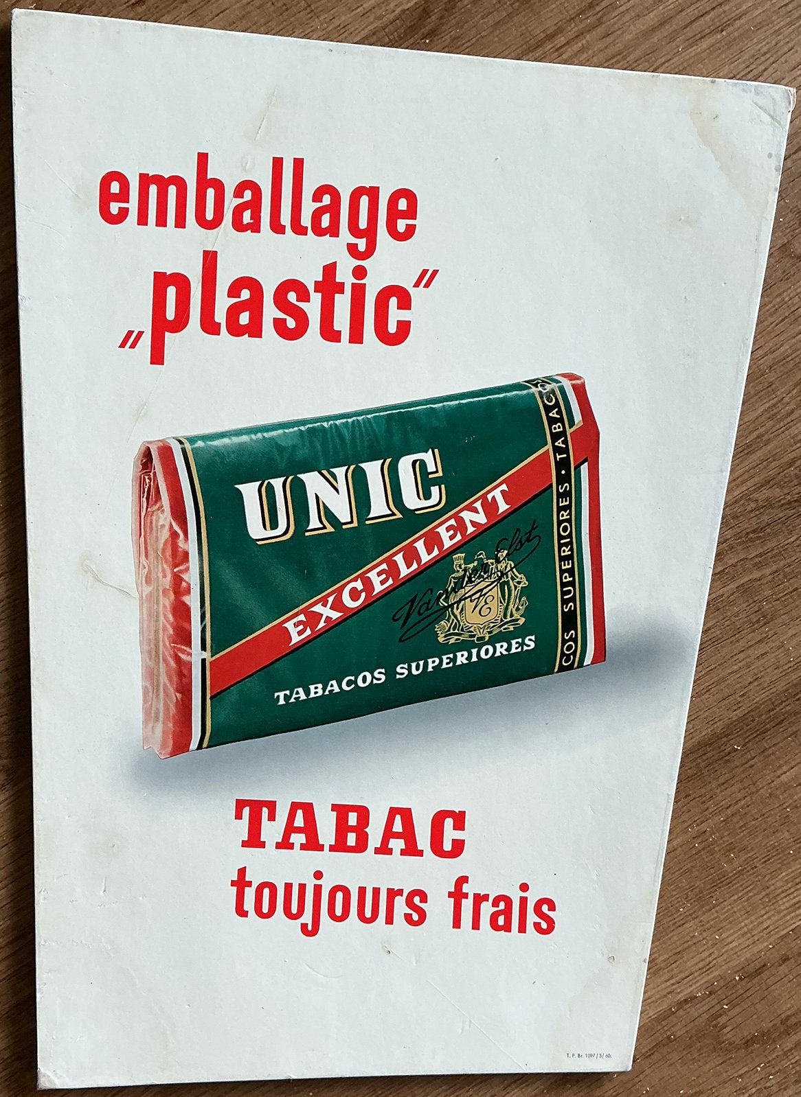 Panneau publicitaire VANDER ELST/TABAC UNIC/1960, Collections, Enlèvement ou Envoi, Comme neuf, Panneau publicitaire