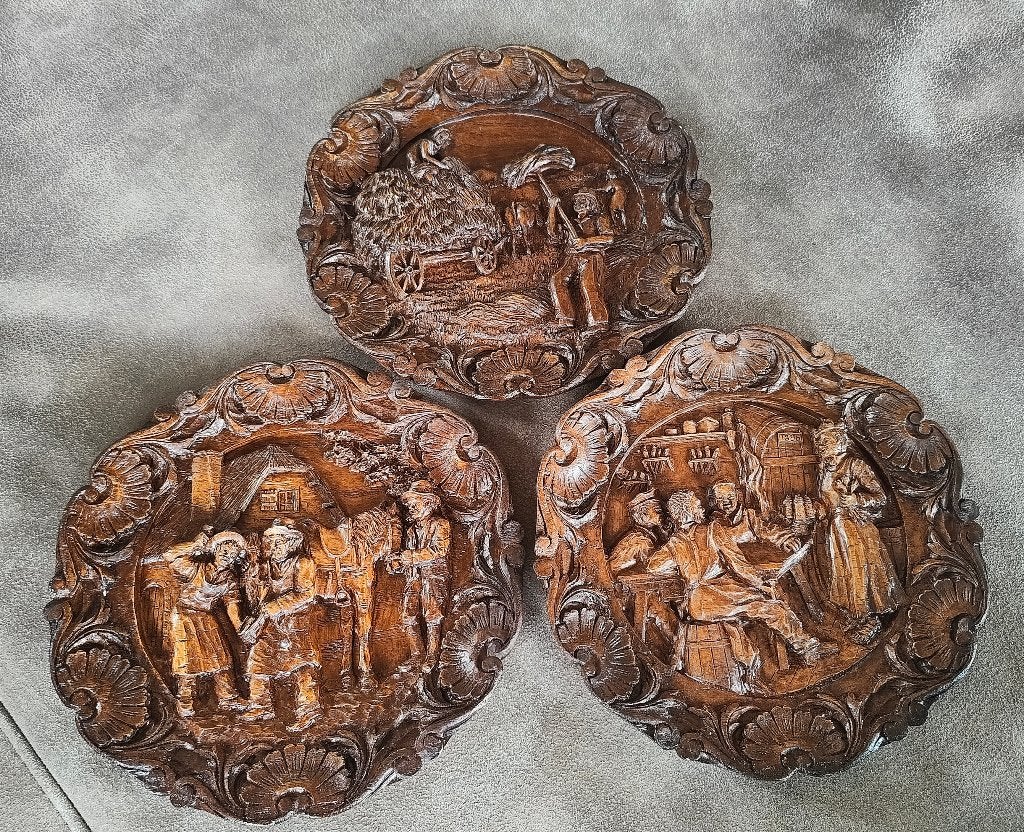 Lot van 3 vintage handgemaakte houten wandborden, Enlèvement ou Envoi