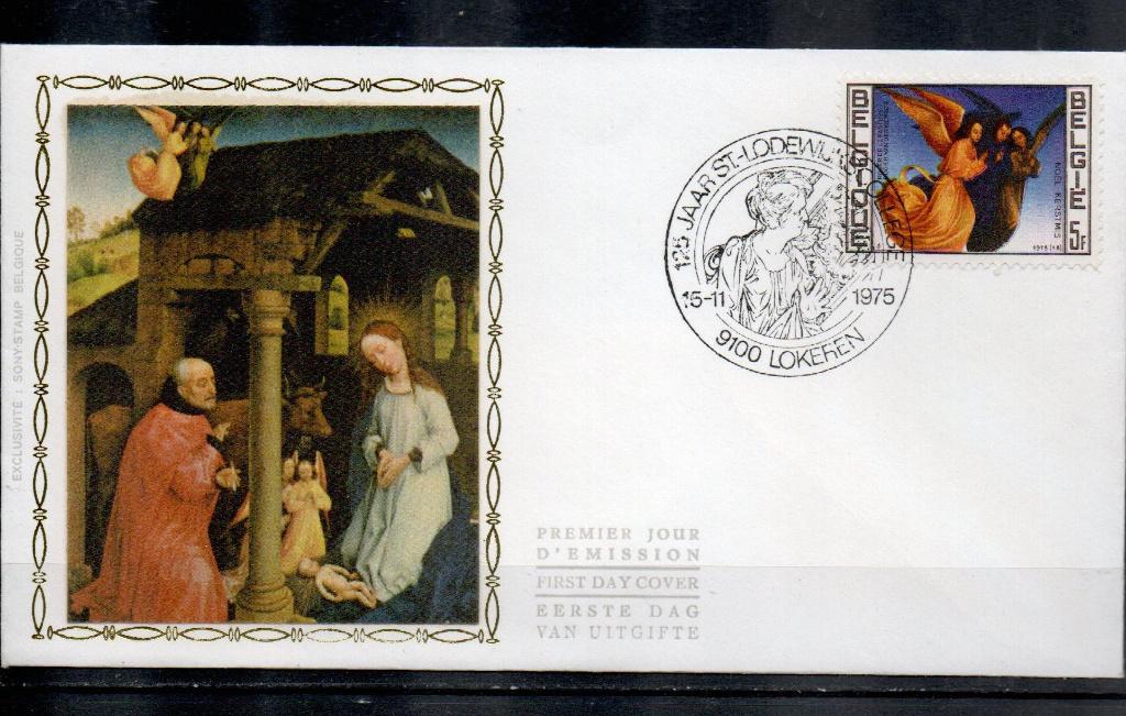 Année 1975 : FDC 1784 soie - Noël -  Obli. Lokeren, Timbres & Monnaies, Timbres | Europe | Belgique, Enlèvement, Noël