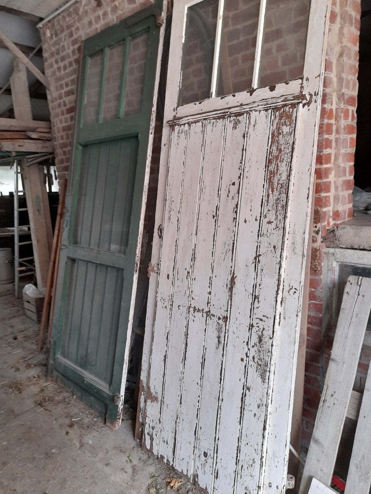 2 oude deuren dubbel deur met oude scharnieren en schutters, Gebruikt, 215 cm of meer, Overige typen, Hout