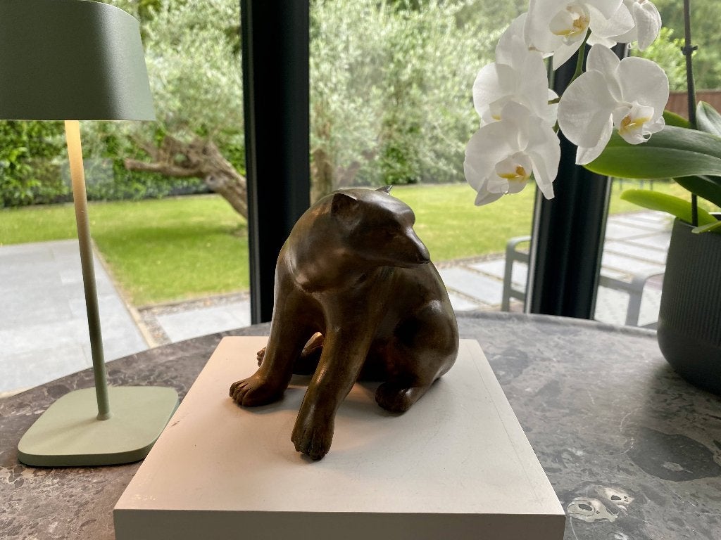 Ours Assis Art Déco 1940 en bronze signé Pierre Chenet, Antiquités & Art, Enlèvement ou Envoi, Bronze