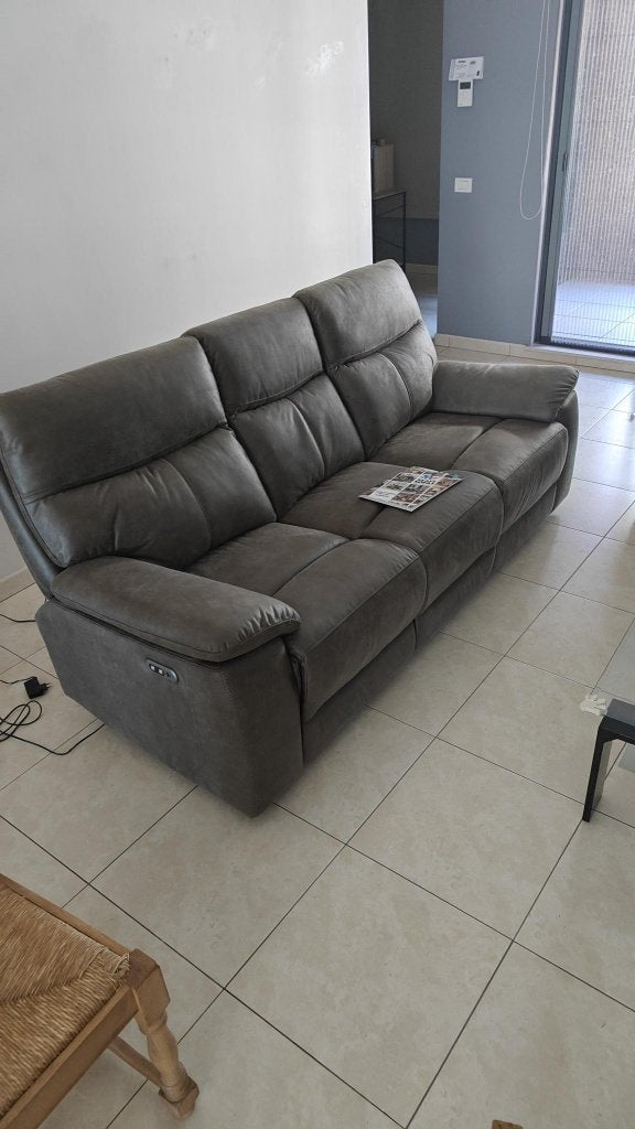 3-zit, anthraciet, 2x elektrische relax, Huis en Inrichting, Ophalen, Kunststof, 75 tot 100 cm, 200 tot 250 cm