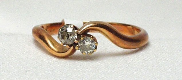 Bague Bypass ancienne en or brillant., Bijoux, Sacs & Beauté, Enlèvement ou Envoi, Or, Bague, Avec pierre précieuse
