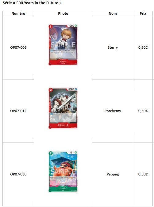 Cartes japonaises One Piece – OP07 – 500 Years in the Future, Enlèvement, Comme neuf