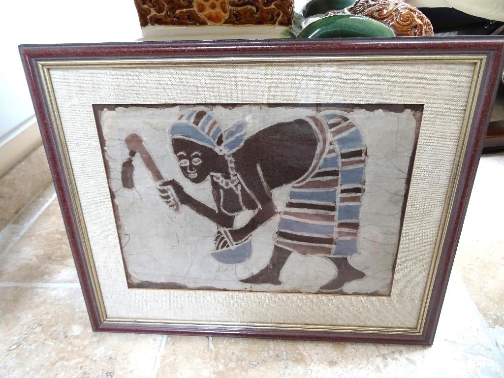 Batik kunstwerk Burkina Faso. Professioneel ingelijst, Antiek en Kunst, Kunst | Niet-Westerse kunst, Ophalen of Verzenden
