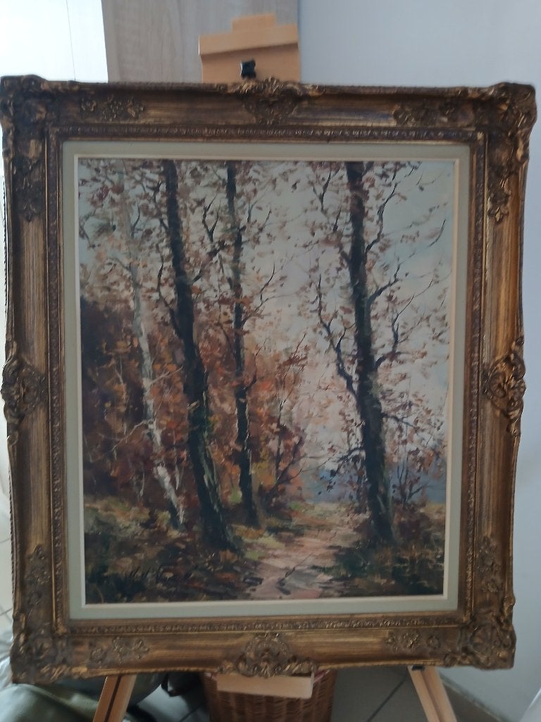 Sous bois, Peinture à l'huile, Paysage, Signé, Enlèvement