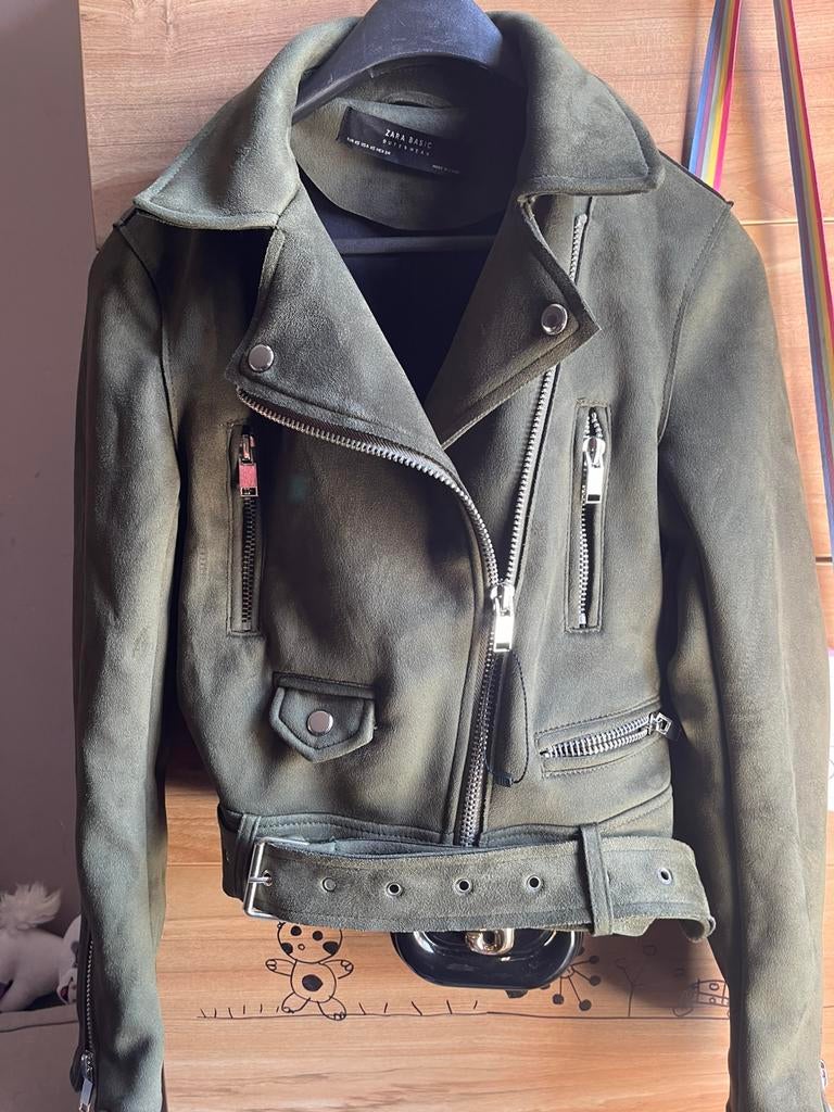 Veste Motard ZARA Kaki Effet Daim / Suédine –Look Festival, Enlèvement, Neuf, sans ticket