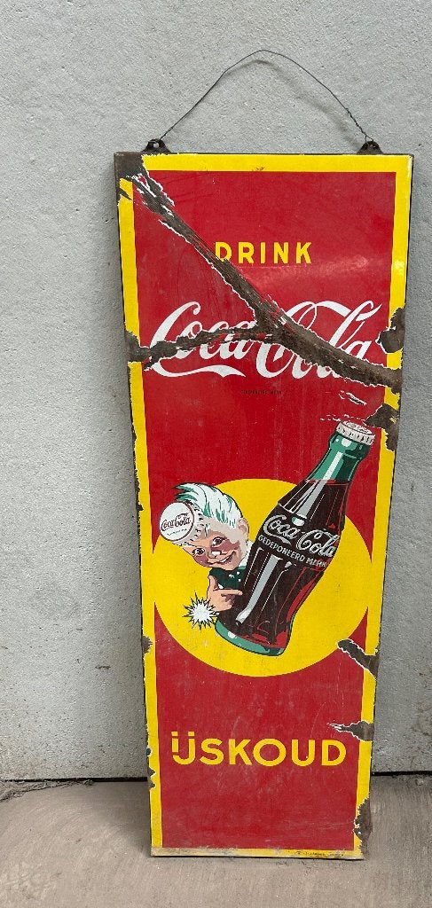 Origineel Emaille Bord Coca-Cola "Sprite Boy" (1959), Verzamelen, Ophalen, Gebruikt, Reclamebord