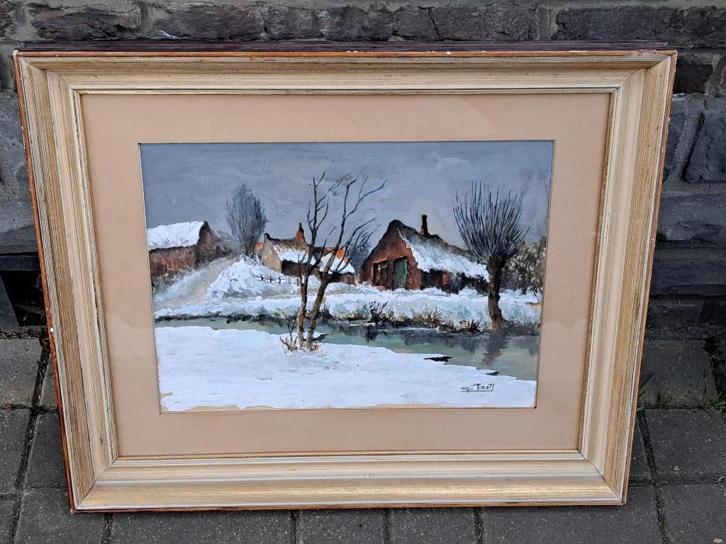 gouache paysage enneige signe piret, Enlèvement ou Envoi