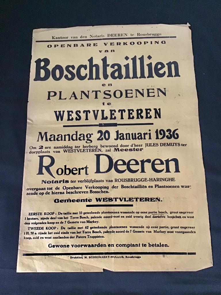 Affiche uit 1936 - Boschtaillien en plantsoenen Westvleteren, Verzamelen, Verzenden, Gebruikt, Rechthoekig Liggend