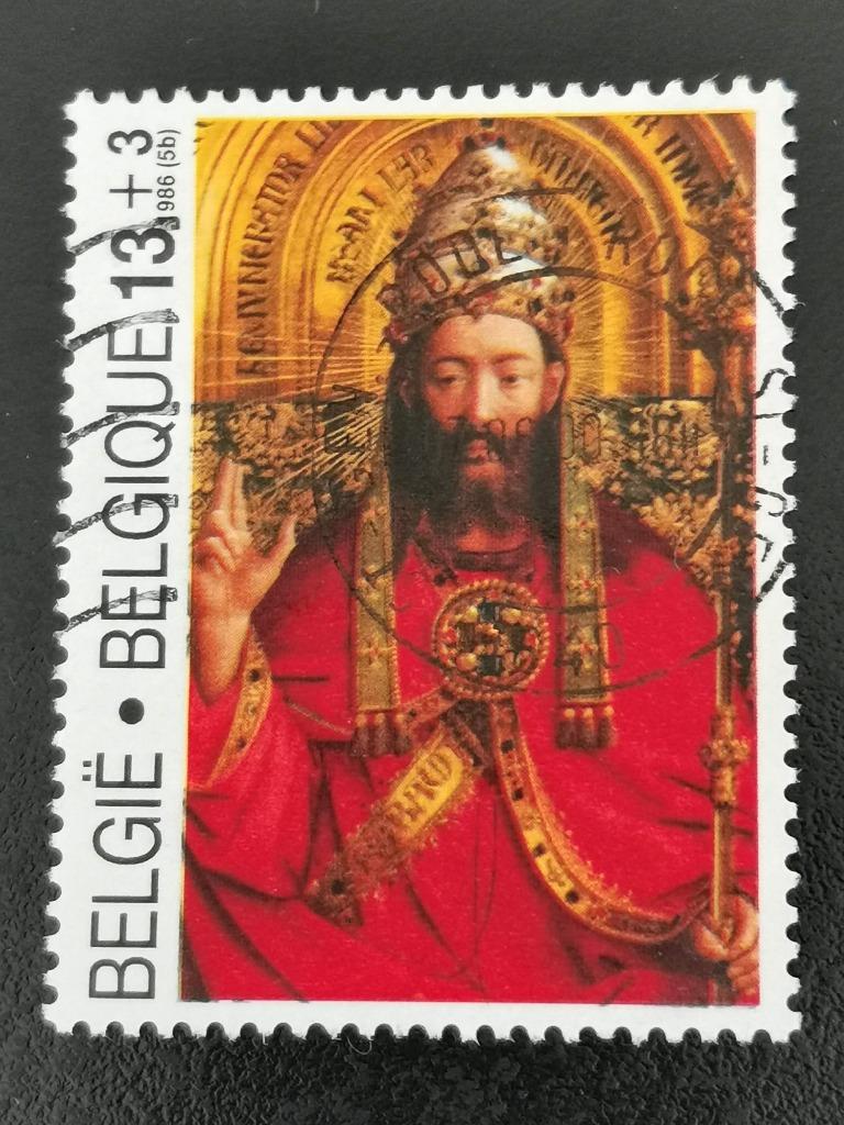 Belgie 1986 - kunst - Aanbidding van het Lam Gods, Postzegels en Munten, Ophalen of Verzenden, Gestempeld, Kunst
