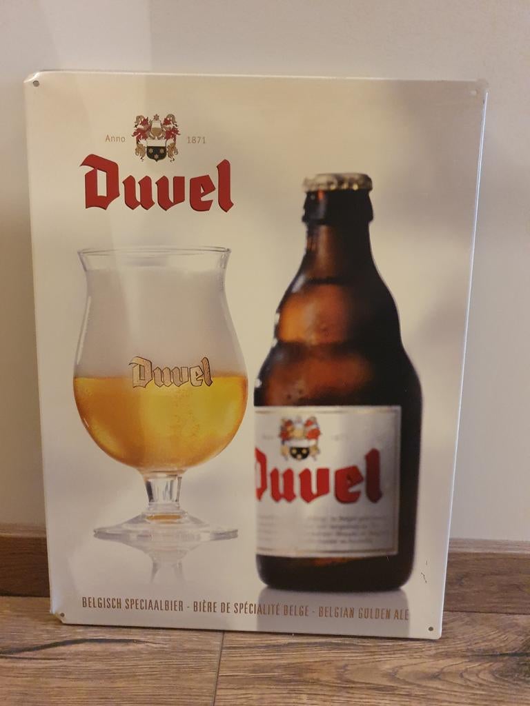 3 panneaux publicitaires en métal - Duvel + Vedett + Averbod, Enlèvement ou Envoi, Utilisé, Panneau, Plaque ou Plaquette publicitaire