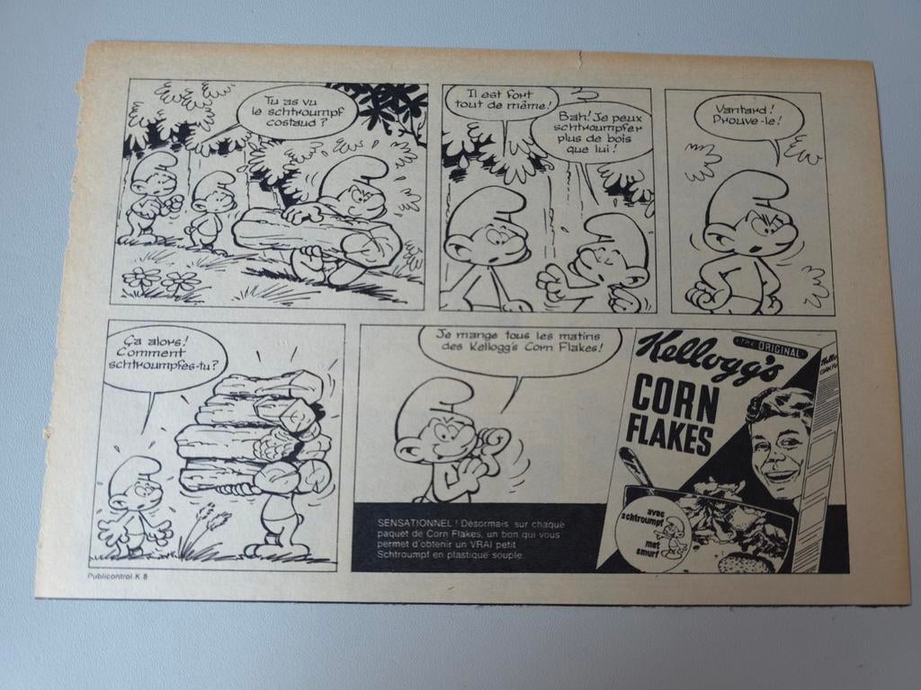Ancienne publicité Schtroumpf Kellogg's 1, Envoi, Utilisé, Autres Schtroumpfs, Bande dessinée