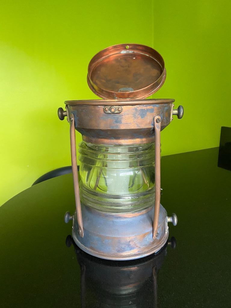 oude koperen scheepslamp + scheepsthermometer, Enlèvement, Utilisé, Autres types
