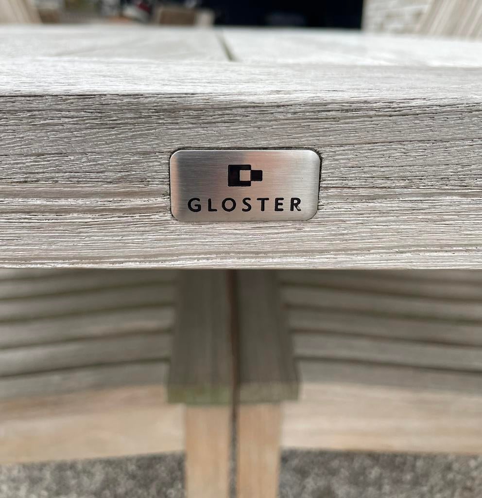 GLOSTER tuinset Teak tafel en 4 stoelen, Ophalen, 4 zitplaatsen, Gebruikt, Teakhout