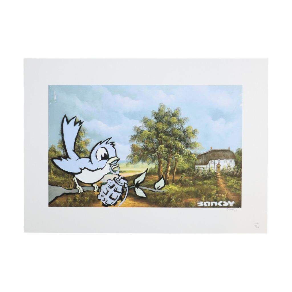 Print Naar Banksy Bird and Grenade Wanddecoratie, Antiquités & Art, Enlèvement ou Envoi