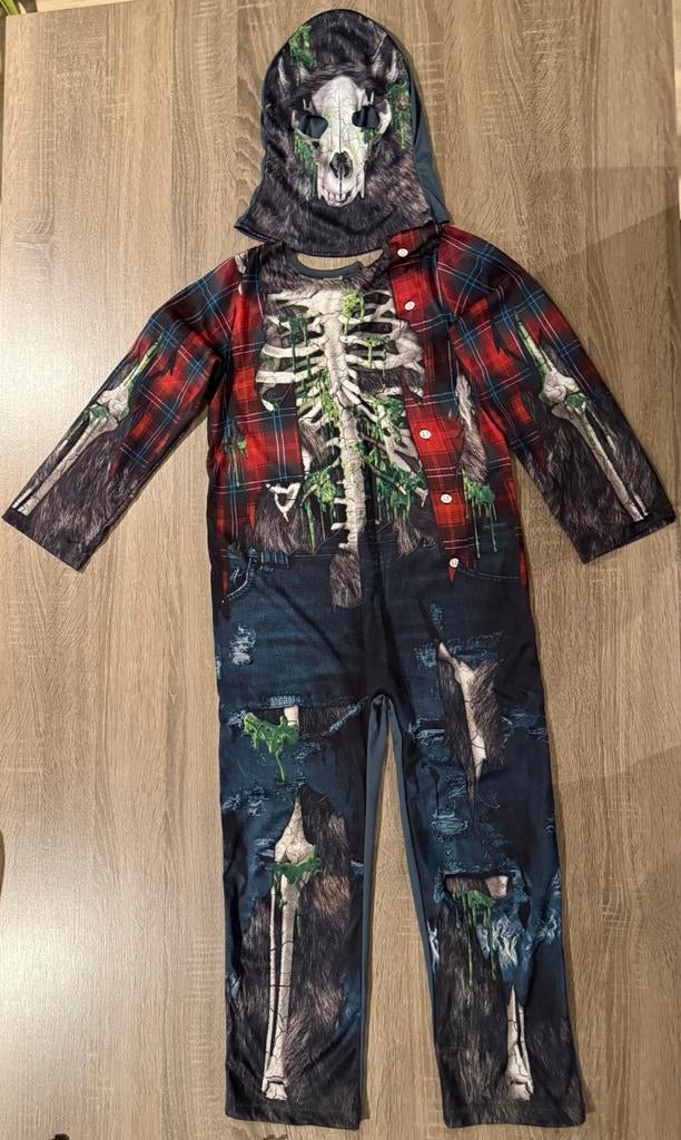 Halloween pak / verkleed kleding weerwolg skelet, Ophalen of Verzenden, Zo goed als nieuw, 134 t/m 140, Jongen