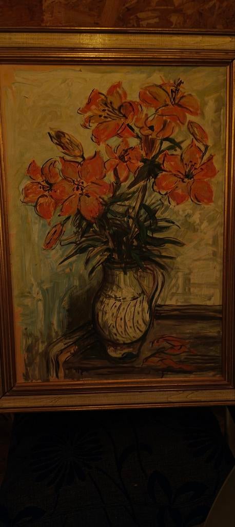 Lelies in een vaas., Antiquités & Art, Art | Peinture | Classique, Enlèvement ou Envoi