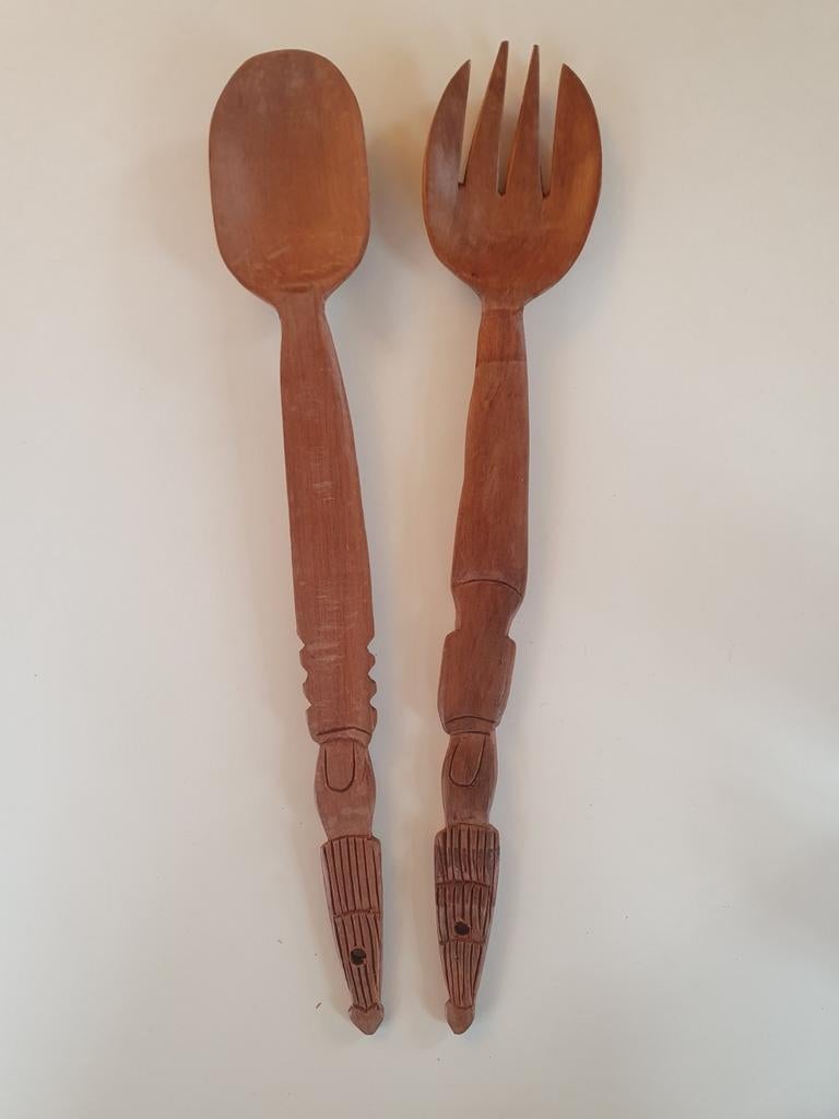Couverts à salade artisanaux en bois sculpté, Enlèvement, Neuf