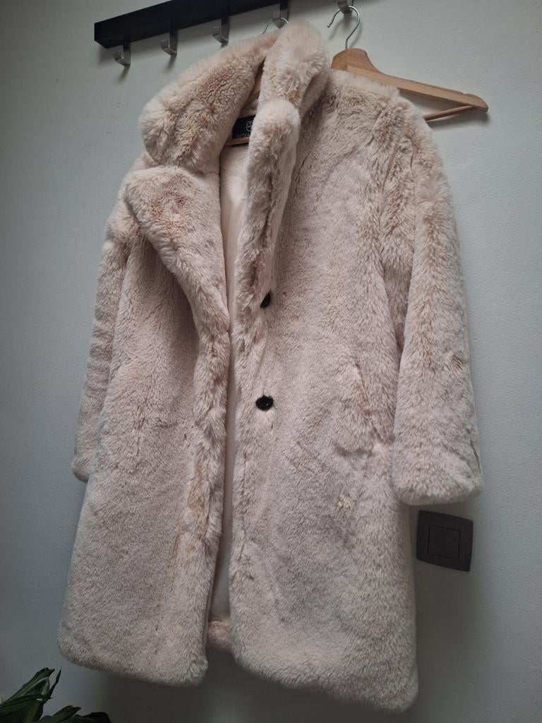 Magnifique veste d'hiver en fausse fourrure beige super douc, Enlèvement ou Envoi, Beige, Comme neuf, Taille 38/40 (M)