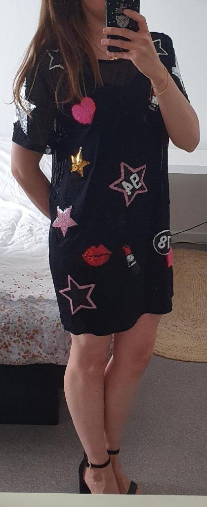 Zwarte jurk met pailletten, Maat 38/40 (M), H&M, Zwart, Ophalen of Verzenden