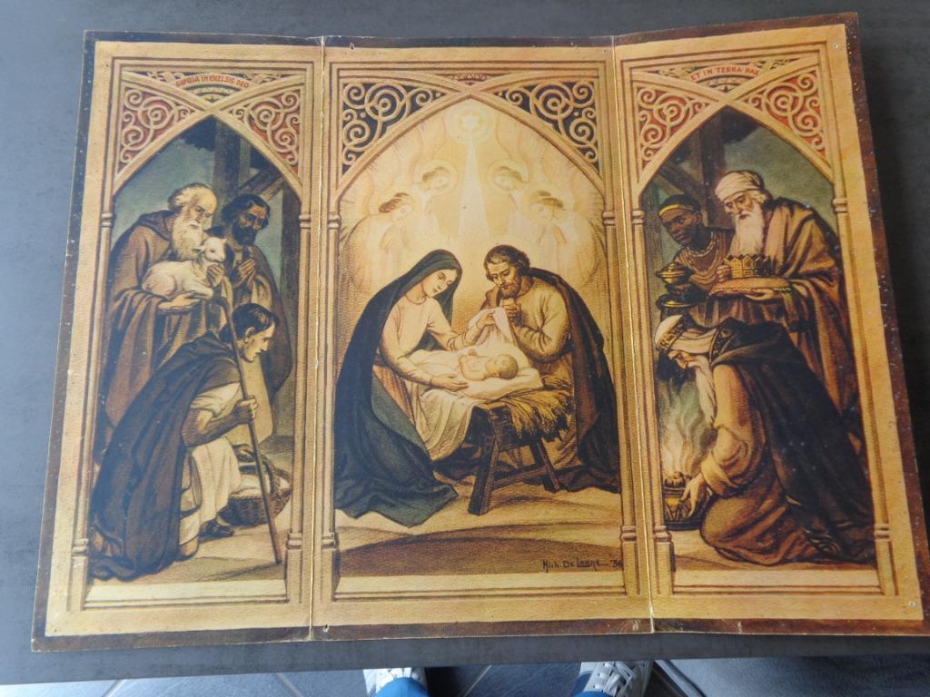 Très beau ancien calendrier tryptique de 1935, Enlèvement