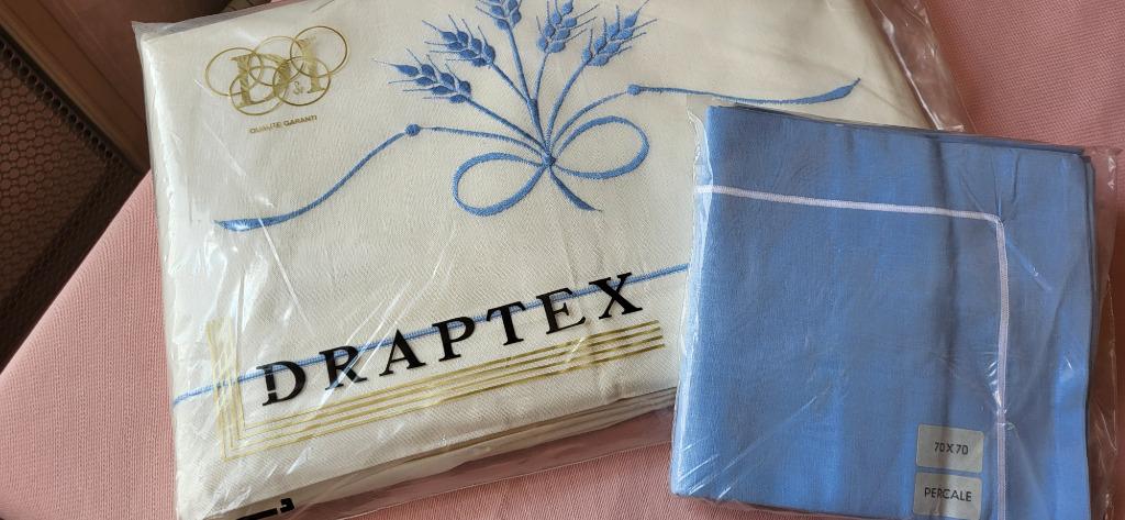 Draps (lit jusqu'à 1m60) + 2 taies d'oreiller 70x70cm NEUVES, Neuf, Enlèvement ou Envoi, Autres types, Bleu