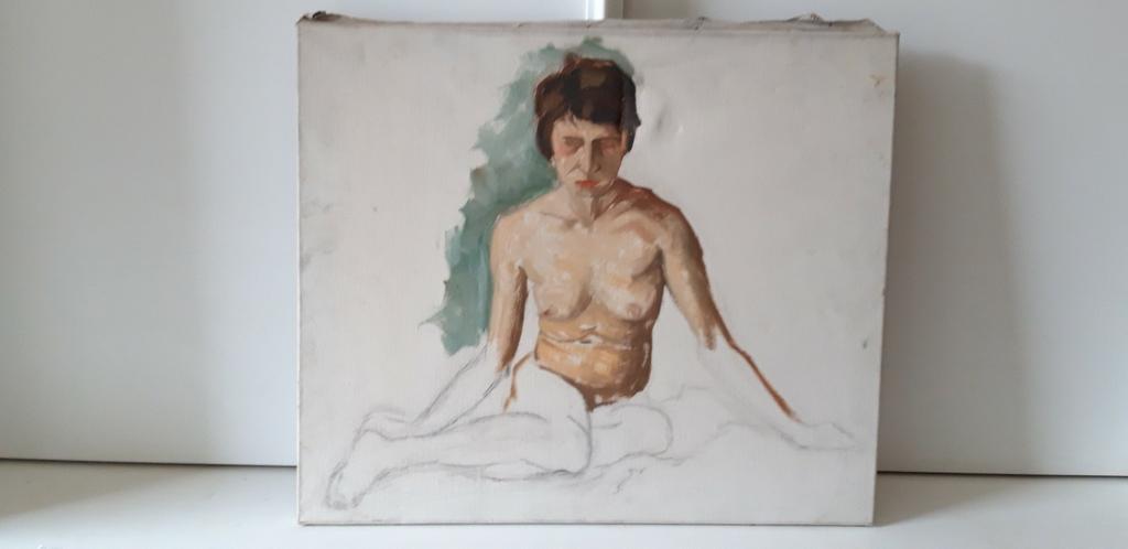Schilderij op doek, naakte zittende dame, jaren 1960,, Antiek en Kunst, Ophalen of Verzenden