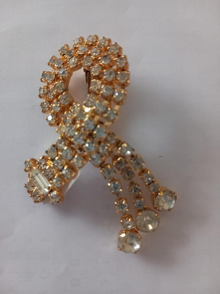 Belle broche en strass,  dorée, Enlèvement ou Envoi