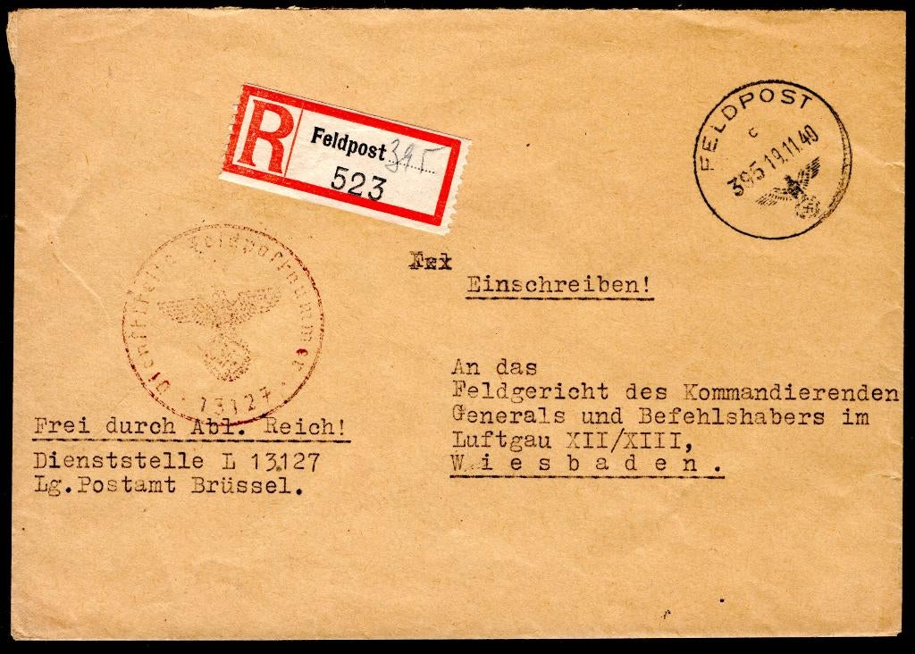 DUITSLAND Feldpost Lg. Postamt Brussel 19-11-1940, Postzegels en Munten, Ophalen of Verzenden, BRD, Gestempeld