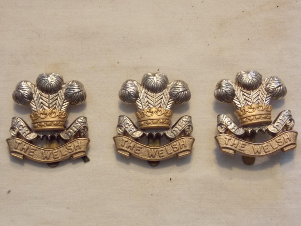 lot van 3 Engelse Cap badge the Welsh, Verzamelen, Ophalen of Verzenden, Landmacht, Embleem of Badge