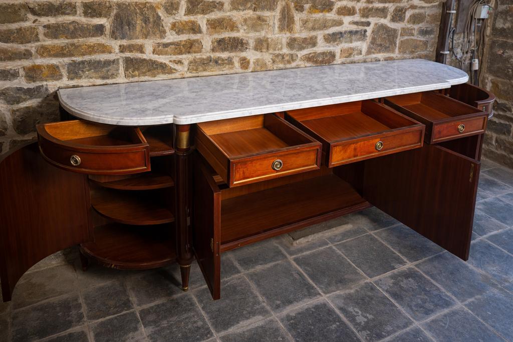 Mahonie Dressoir (2,5m) met Marmeren Blad – Louis XVI Stijl, Ophalen
