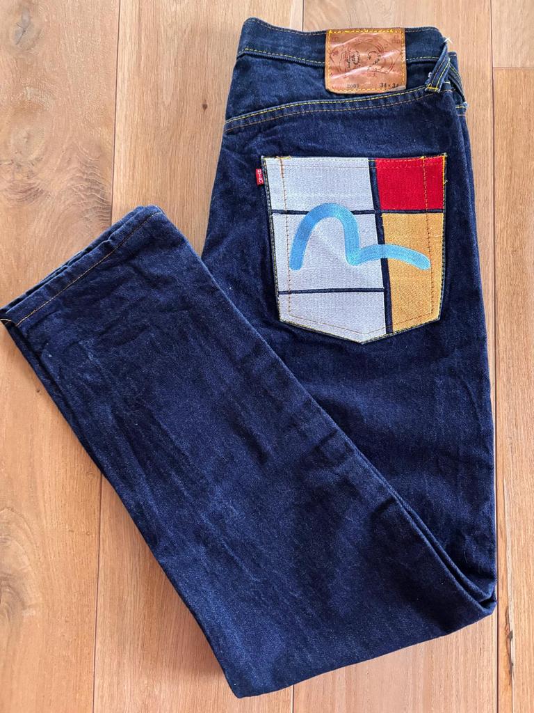 Vintage ️REP️Evisu x Piet Mondriaan jeans, Enlèvement, Comme neuf, Bleu, W33 - W34 (confection 48/50)