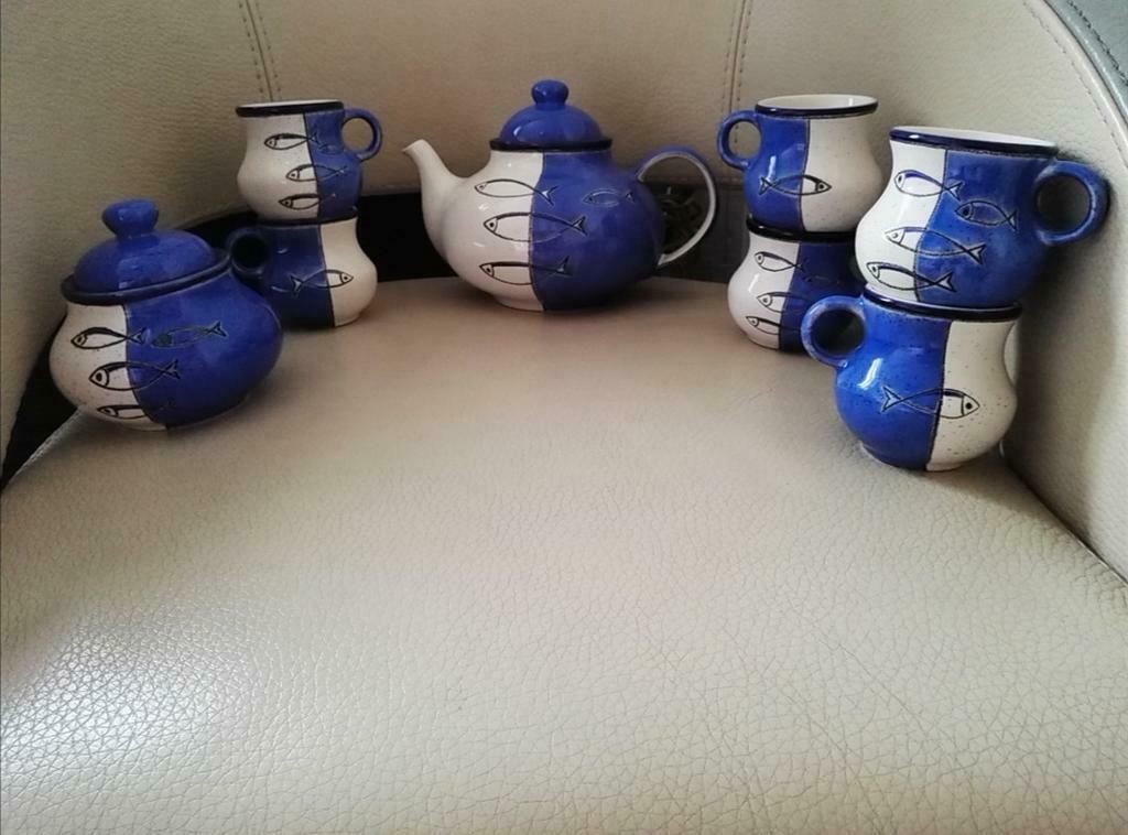 Vintage Theeservies Artesa handgeschilderd Ecuador, Huis en Inrichting, Ophalen of Verzenden, Zo goed als nieuw