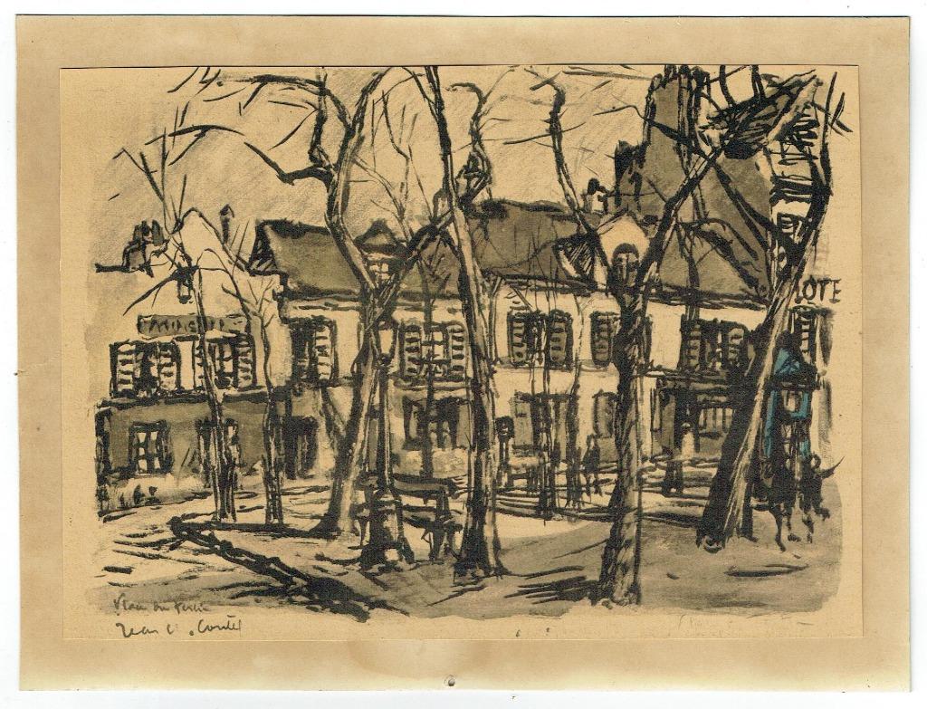 Dessin ancien(?)/lithographie(?) Place du Tertre (Collect-06, Antiquités & Art, Enlèvement ou Envoi