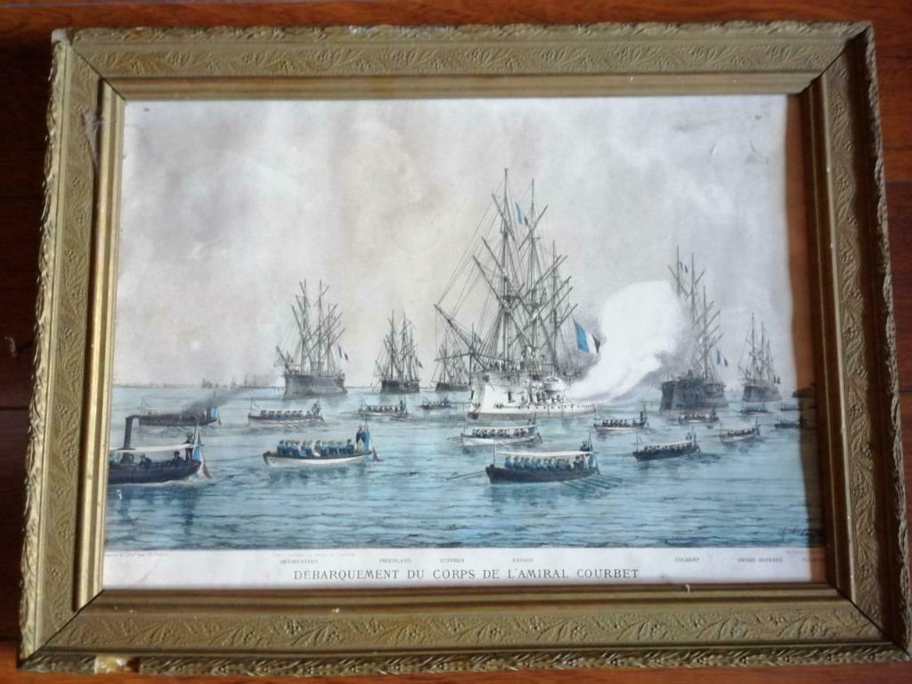lithographie débarquement du corps de l'amiral COURBET, Enlèvement ou Envoi, Utilisé
