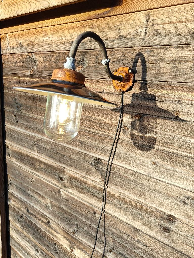 Origenele Franse stallamp - hoevelamp - koerlamp, Ophalen of Verzenden, Zo goed als nieuw, Glas, VINTAGE - RETRO - LANDELIJK -