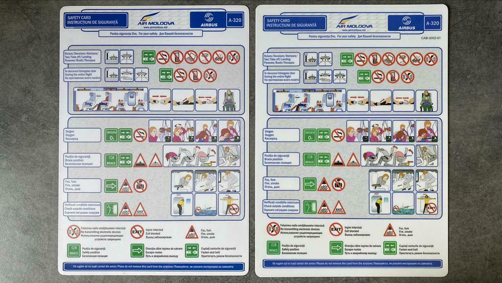 Safety cards Air Moldova A320 (2 versies) NIEUW, Enlèvement ou Envoi, Neuf, Autres types