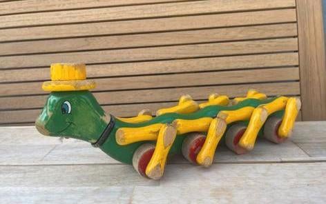 Vintage 1980 Kouvalias Rups Houten Griekse Trek Speelgoed Gr, Ophalen of Verzenden