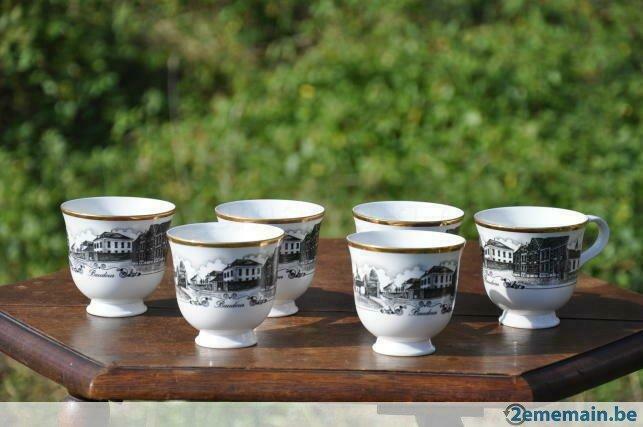 6 tasses decor établissement communal et religieux Baudour, Enlèvement ou Envoi