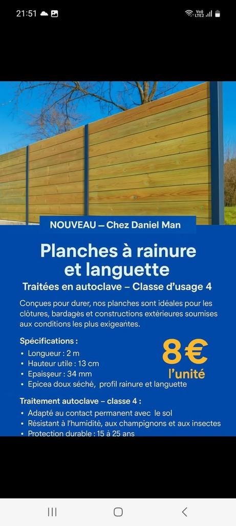 Cloture bois, Jardin & Terrasse, Palissades, Enlèvement ou Envoi, Neuf, Bois