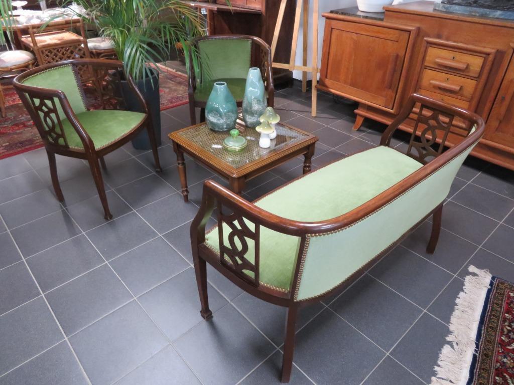retro salonnetje, 2 zit en 2 x 1 zit, ik denk mahoniehout, Huis en Inrichting, Ophalen